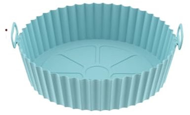 BODOBTF 17.5cm AirFryer Reusable Pot Silicone Easy to Clean Oven Baking Tray Ninja Round Liner Pizza Plate Grill Pan Mat Air Fryer Accessories(Blue-17.5cm)
