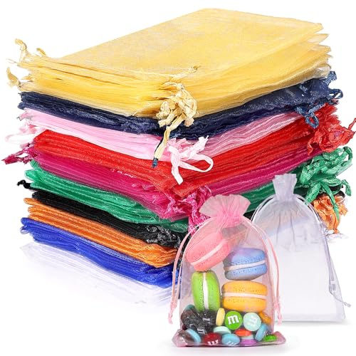 Mexgcom 100 Stück Organzasäckchen, Geschenksäckchen Schmucksäckchen, 10 x 15 CM Organza Säckchen Klein Bonbonsbeutel für Hochzeit, Geburtstag, Fest Party (Bunte)