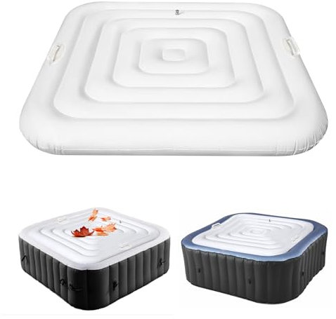 Bâche de protection gonflable pour jacuzzi en plein air, carrée, économe en énergie, avec poignée, gonflage et dégonflage rapides et faciles, coupe-vent, protection contre la pluie (130 cm)