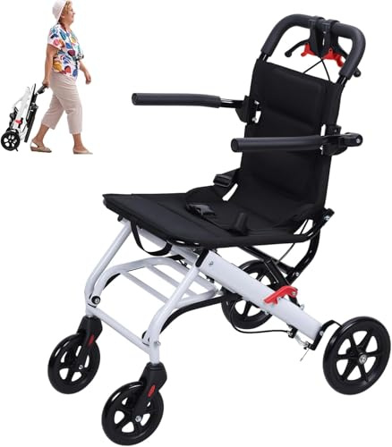 nawoefii Fauteuil roulant pliant léger, fauteuil roulant pliable pour adultes, fauteuil roulant portable avec sangle de sécurité réglable, cadre en aluminium, support de 100 kg A