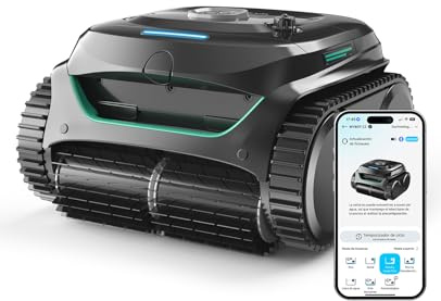 WYBOT C2 Robot Piscine sans Fil pour Piscines Enterrées 150㎡, Double Filtration, 3 Moteurs, Aspiration Puissante, Nettoyage Parois & Ligne d'eau, 180 Min, App(Noir-Vert Gris)