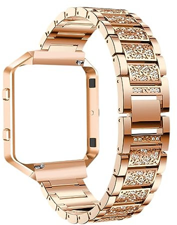 MOTHNUR Chic Metall Armband Für Damen Verstellbare Ersatzband Mit Strass Kompatibel Mit Fitbit Blaze Hr Und Watch Elegantem Roségold