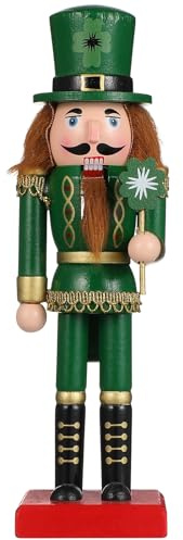 Cabilock 10 Inch Wooden Nutcracker Soldier Figurine Irish Shamrock Decor St. Patrick's Day Ornaments Hand-Painted Lucky Irish Cape Nutcracker Festive Ornament for Christmas Desktop Home Decor, Green