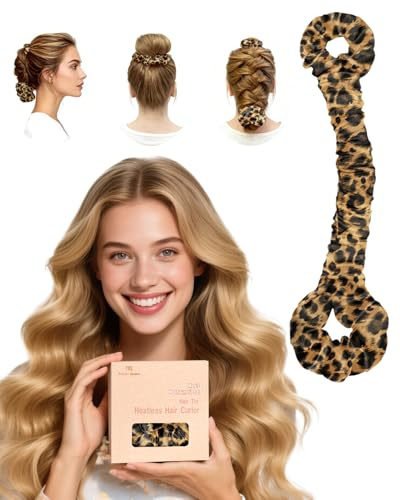BONNET QUEEN XL Heatless Curls Lockenwickler Groß für Lange Haare, Lockenwickler über Nacht ohne Hitze aus weichem Satin mit verbundenem Scrunchie, große Locken, Wellen & Blowout, Leopard