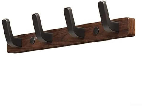 Crochet mural en bois de noyer sans perçage, porte-manteau peu encombrant pour les entrées, les vestiaires et autres espaces de vie (noir, quatre crochets)