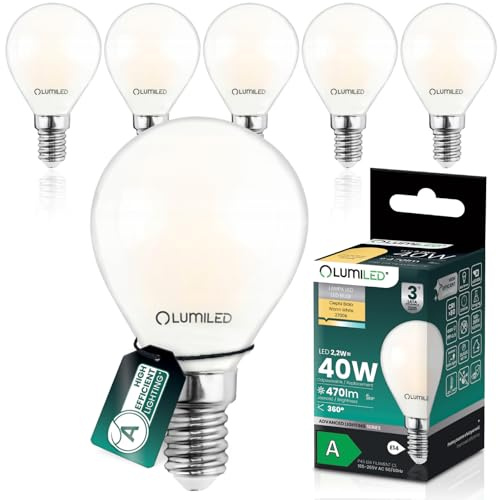 Lumiled LED Golfball Lampe P45 E14 Ultraeffizient Energieklasse A 2.2W 470lm Ersatz 40W 2700K Warmweiß Filament Milchglas Tropfenform 360° Abstrahlwinkel Nicht Dimmbar 6 Stück