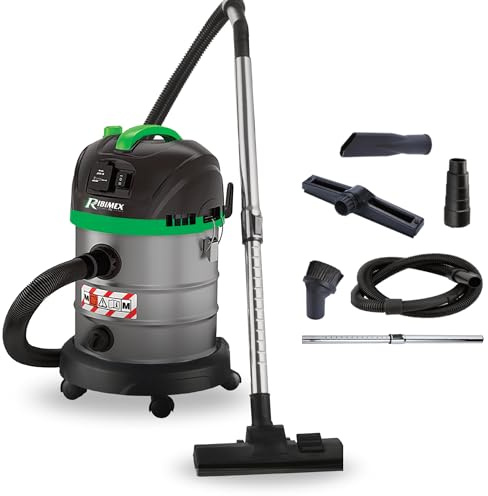 Ribimex Aspiratore Solidi e Liquidi Aspirix Serie Pro Classe M, Bidone Aspiratutto Professionale 20 L, 1400 W, Presa Elettroutensili e Funzione Soffiante, Accessori Inclusi - PRASP20M