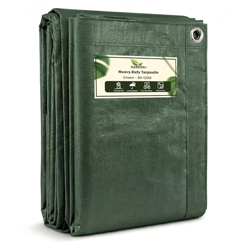 GARDENIX Tarpaulin 5m x 6m Green Heavy Duty 90gsm Waterproof Tarp Sheet Cover, Groundsheet, Multipurpose, Reinforced