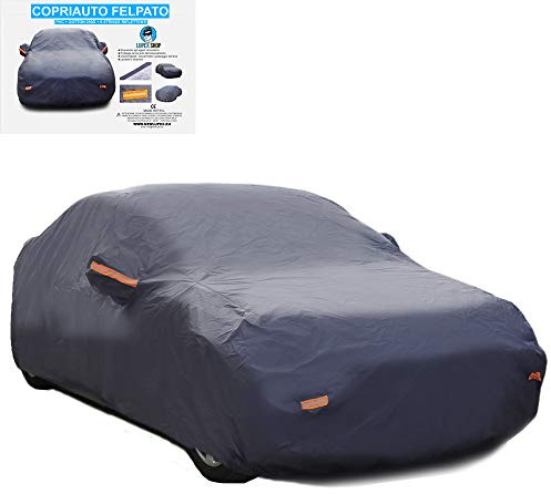 Telo COPRIAUTO Auto Copri Auto Felpato 250g con 6 strappi catarifrangenti - Impermeabile e con Doppia Cucitura - Size