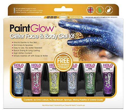 PaintGlow, Glitter Body Gels Box Set, Pack of 6