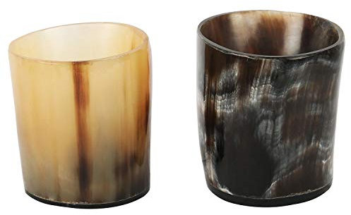 Handicrafts Home Handmade Viking Horn Whiskey Shot Glass Set – 6.5 oz Real Ox Horn Shot Glasses for Whiskey & Cocktails – Medieval Decor Gift Set for Men – Unique Bar Drink Glasses, Pack 2