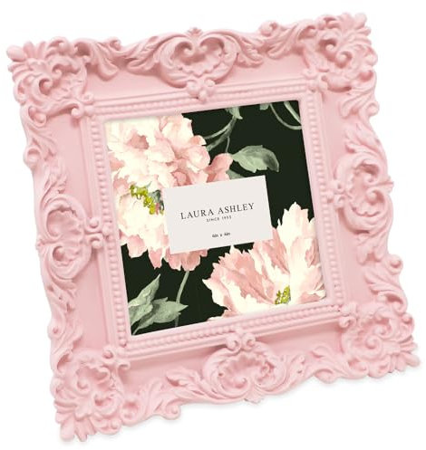 Laura Ashley Cadre photo en résine texturé fait à la main avec chevalet et crochet pour table et décoration murale, motif floral décoratif pour la maison, galerie photos, art, plus (10 x 10 cm, rose)