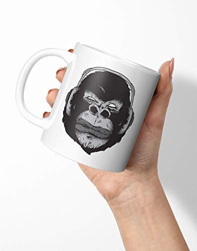 BLAK TEE Gorilla Monkey with Heaphones Illustration Porcelain Coffee and Tea Mug 330 ml