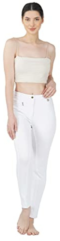 Avon Equine Women's Cotton/Lycra Soft Stretchy Silicon Jodhpurs JODS with Zip Pocket Ladies Knee Patch Equestrian Pants Full Seat 4 Way Stretch Jodhpurs Pant (White, UK 10 (28-Inch))