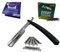 Hairtown Rasiermesser-Set | Sedef Ustura Bartschneider | 100 Derby Rasierklingen| 20 IHA Alaun Blutstiller Zündholzform | Wechselklingenmesser mit ersatz klingen Herren | Blutstillstift | (Schwarz)