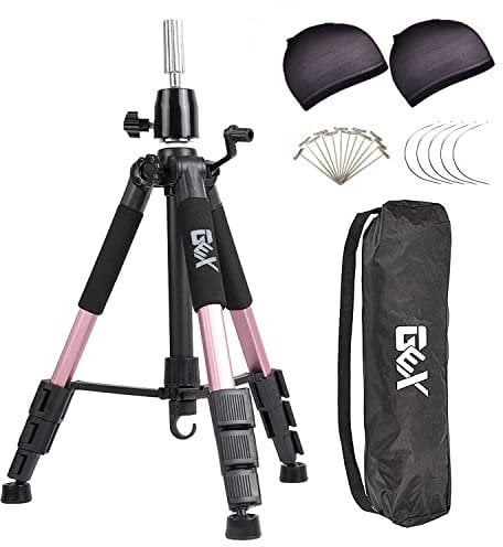 GEXWORLDWIDE GEX 55 Mannequin Tripod Stand Canvas Block Training Doll Manikin Head Wig Stand for Cosmetology Hairdressing (Rose Gold)