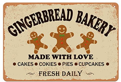 Gingerbread Bakery Made with Love Cakes Fresh Daily Iron Poster Painting Tin Sign Vintage Wall Decor for Cafe Bar Pub Home Beer Decoration Crafts