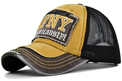 XibeiTrade Fashion AF NY Baseballkappe aus atmungsaktivem Netzstoff, Korea, Vintage-Stil, für Damen und Herren, Sport, Outdoor, Freizeit, Netz, Sonnenhut, gelb, M