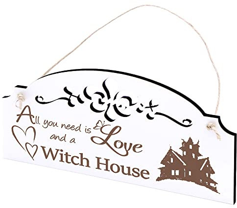 Schild Hexenhaus Deko 20x10cm - All you need is Love and a Witch House - Holz Wanddeko Dekoration Wand