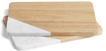 Springlane Frühstücksbrettchen 2er-Set - Kautschukholz & Marmor - 28 x 18 x 1,5 cm