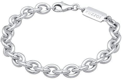 Kuzzoi Pulsera de plata de ley 925 maciza con eslabones de ancla (5 mm) para hombre, pulsera de ancla redonda de plata de ley 925, pulsera para hombre con mosquetón