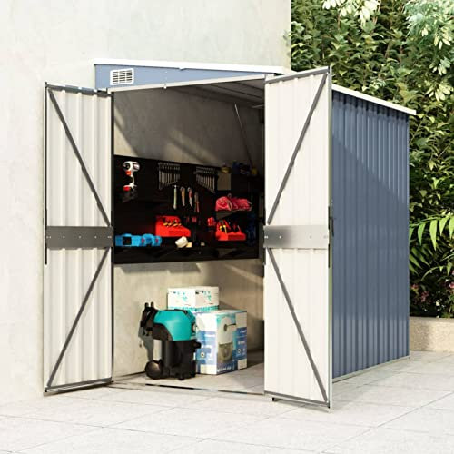 Tidyard Cobertizo de Jardín de Pared Cobertizo de Jardín Cobertizo para Almacenaje de Herramientas Caseta de Jardín Patio Exterior Acero Galvanizado Gris 118x194x178cm