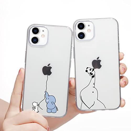 Yoedge 2 Pezzi per iPhone 12 / iPhone 12 Pro Cover 6,1, Ultra Sottile Flessibile Morbido TPU Trasparente Slim in Silicone Antiurto Bumper Protettiva Custodia per iPhone 12 con Carino Disegni,Elefante