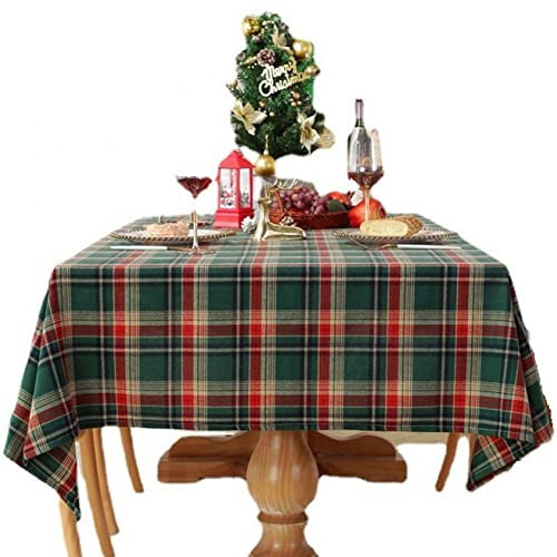 Stakee Nappe de Noël Rectangulaire à Carreaux Verte - Lavable et Résistante aux Taches