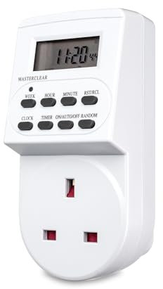 Defender Digital Timer Plug Socket - 24 Hour Programmable Timer Switch with LCD Display - 10 ON/OFF Settings & Random Mode for Indoor Lights and Home Appliances (240V, 13A, 3120W)
