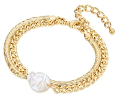 Lulu Jane Damen Armband Messing gelbgold coin Süßwasser-Zuchtperle 13,7 mm weiß Perlenarmband