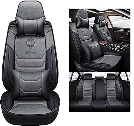 LADUMU Sitzbezüge Auto Universal Set Zubehör für Mercedes Benz W204 W211 W210 W124 W212 W202 W245 W163 Cla Gls Gla Glc Klasse A/B/C/E Autositzbezüge Wasserdichtes Leder, grau