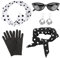 Aurasky Rockabilly Accessoires 50er Jahre, Kostüm Damen Zubehör Schwarz, Kleidung Vintage Zubehör 60er mit Stirnband Schal Brille Handschuhe Kleid für Karneval Motoparty Retro Teily Party
