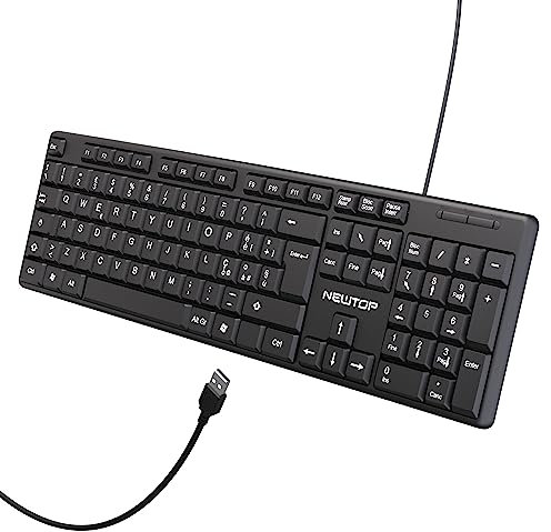 N NEWTOP Tastiera TP01 Nera Cablata USB Keyboard Layout Italiano con Filo Qwerty 105 Tasti Morbidi Resistente ai Liquidi Wired Cavo 1.2 metri per Windows Mac PC Desktop Computer Notebook