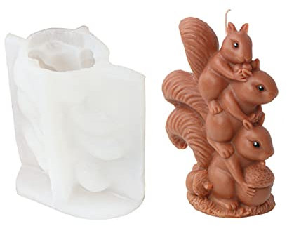 Xidmold Moule en silicone 3D en forme d'écureuil - Moule à bougie - Moule en silicone pour fondant, décoration de gâteau, chocolat, savon, plâtre, bougies en cire de soja, artisanat en résine époxy
