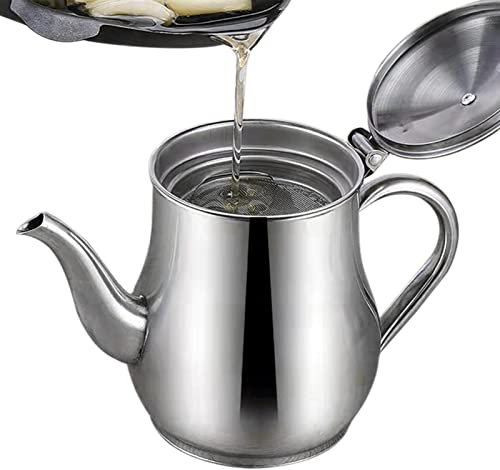 Pomurom Filtro Aceite Acero Inoxidable,Recipiente para Grasa Cocina con colador extraíble - Lata Almacenamiento Grasa separadora Aceite para Cocina casera
