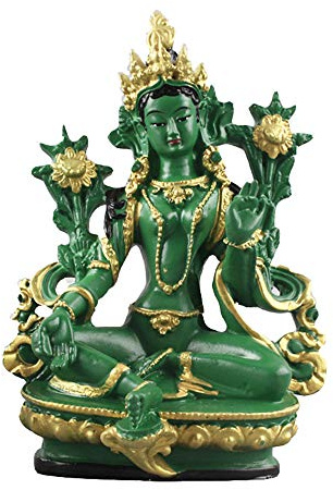 Buddhistische Ornamente, 5,3 Zoll Kunstharz, farbig bemalt, Buddhismus-Statue, indische grüne Tara, Bodhisattva, Buddha-Figur, Dekoration, buddhistische Skulptur, Ornament for Morden, Heimdekoration,