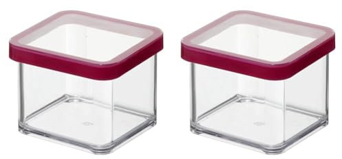 Rotho Loft quadratische Vorratsdose mit Deckel und Dichtung, Kunststoff (SAN) BPA-frei, transparent/rot, 0,5l (10,0 x 10,0 x 7,2 cm), 0.5 l quadratisch (Packung mit 2)