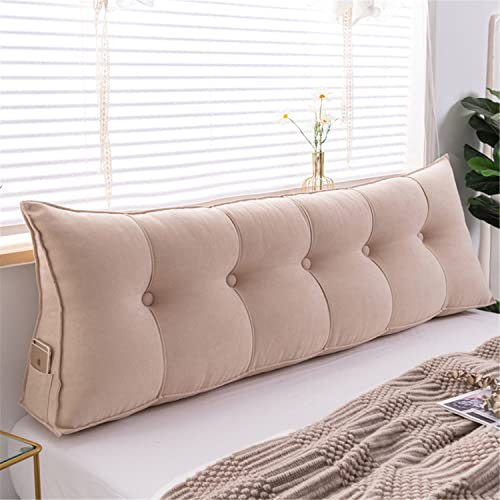 Dreieckiges Kopfteilkissen, Samtbezug, großes Polster, Kopfteil, Rückenlehne, Positionierungsunterstützung, Keilkissen für Tagesbett, Etagenbett, Schlafsaal, Beige, 60 cm