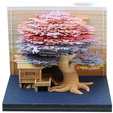 3D kalender Abreißen,3D-Notizblock mit Licht und Stifthalter,2024 Tischkalender-Notizblock, DIY-Notizen, 3D-Haftnotizen, 3D-Kunstkalender,kreatives Papierskulptur-Bastel-DIY-Geschenk (Kleur)