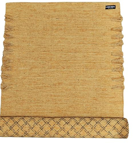 EXPORT PROFILE Indische handgefertigte Yogamatte aus Baumwolle, umweltfreundlich, bequem, extra lang, handgewebt, 100 % Bio-Baumwolle, rutschfest, dick, für den täglichen Gebrauch zu Hause, Dunkelgelb