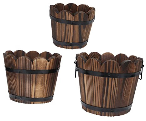 Supvox Blumenset Mit 3 Dekorativen Blumentöpfen Aus Karbonisiertem Holz Heimdekoration Für Innenhof Hof Balkon Büro