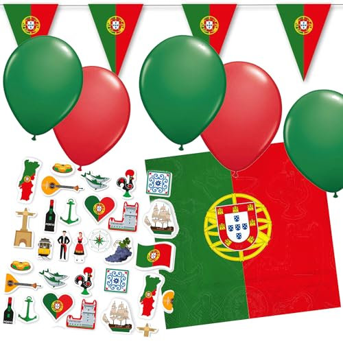 Deko-Set * PORTUGAL * für Länderparty, Mottoparty und Event | 83 Teile mit Servietten + Konfetti + Wimpelkette + Luftballons | Party Deko Dekoration Partydeko Fahne Flaggen (Portugal)