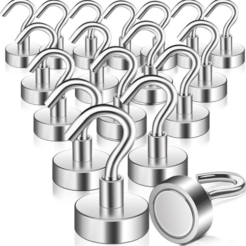 Confezione da 18 ganci magnetici forti da 15,9 kg, magneti da 20 mm, ganci magnetici per cabine da crociera, magneti al neodimio con gancio, gancio magnetico per frigorifero, cucina, garage, ufficio