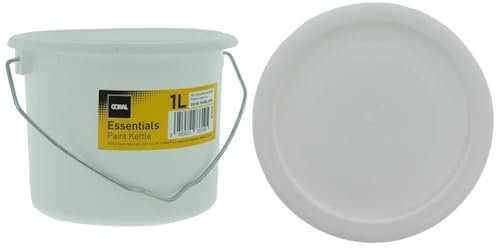 Coral 73310 Essentials Plastic Paint Kettle Container with Metal Handle for Paints and Paste 1 Litre, White & 73316 Essentials Kettle lid, 2.5 Litre