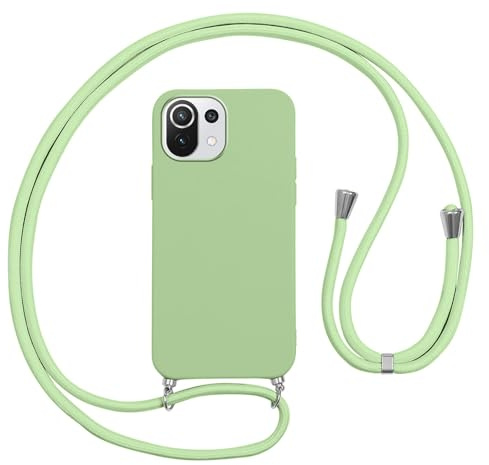 Vauki handyband für Xiaomi 11 Lite 5G NE/Mi 11 Lite 4G/5G Hülle, HandyHülle mit Band Stoßfest Silikon Schutzhülle mit Kordel zum Umhängen für Xiaomi 11 Lite 6.55 Zoll, Grün