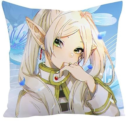 Hamender Frieren: Beyond Journey's End Kissenbezug, Anime, quadratisch, Anime-Peripheriekissen, dekorativer Kissenbezug für Sofa, Couch, Schlafzimmer (Typ 1, 45 x 45 cm)