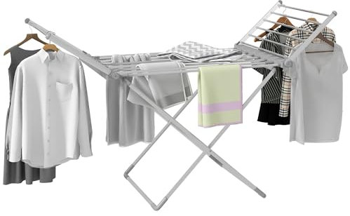 HOMCOM - Secador de ropa, tendedero, plegable, 2 alas laterales, extensible, marco de aleación de aluminio, 144 x 53 x 96 cm