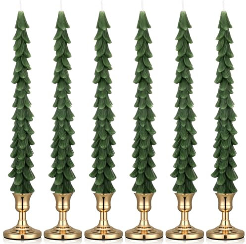Conelist Weihnachtsbaumkerzen mit Kerzenhalter, Weihnachtsbaum-Form, dekorative Kerzen, Urlaubsgeschenke für Frauen, mit Messing-Kerzenhalter, Tafelaufsätze (klassisch, 12 Stück)