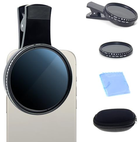 Orizizhic 52MM Clip-on ND2-ND400 Phone Lens Filter, Ultra Slim Phone Camera Lens Filter Compatible with iphone 15 Pro Max 14 13 12 11, Smart Phones, Adjustable Filter Multi-Coated ND Filter Kit