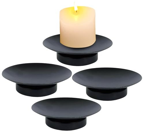 TIED RIBBONS Plate Holders Set of 4 Black Pillar Candle Holder Metal Candle Holder Modern Candle Holders for Pillar Candles Living Room Table Centerpiece Iron Candle Stand for Valentines Decorations